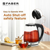Faber 1.8L Electric Glass Kettle|2mm Borosilicate|Dry Heat Protection|LED Illuminator Beverage Maker (1.8 L, Black)