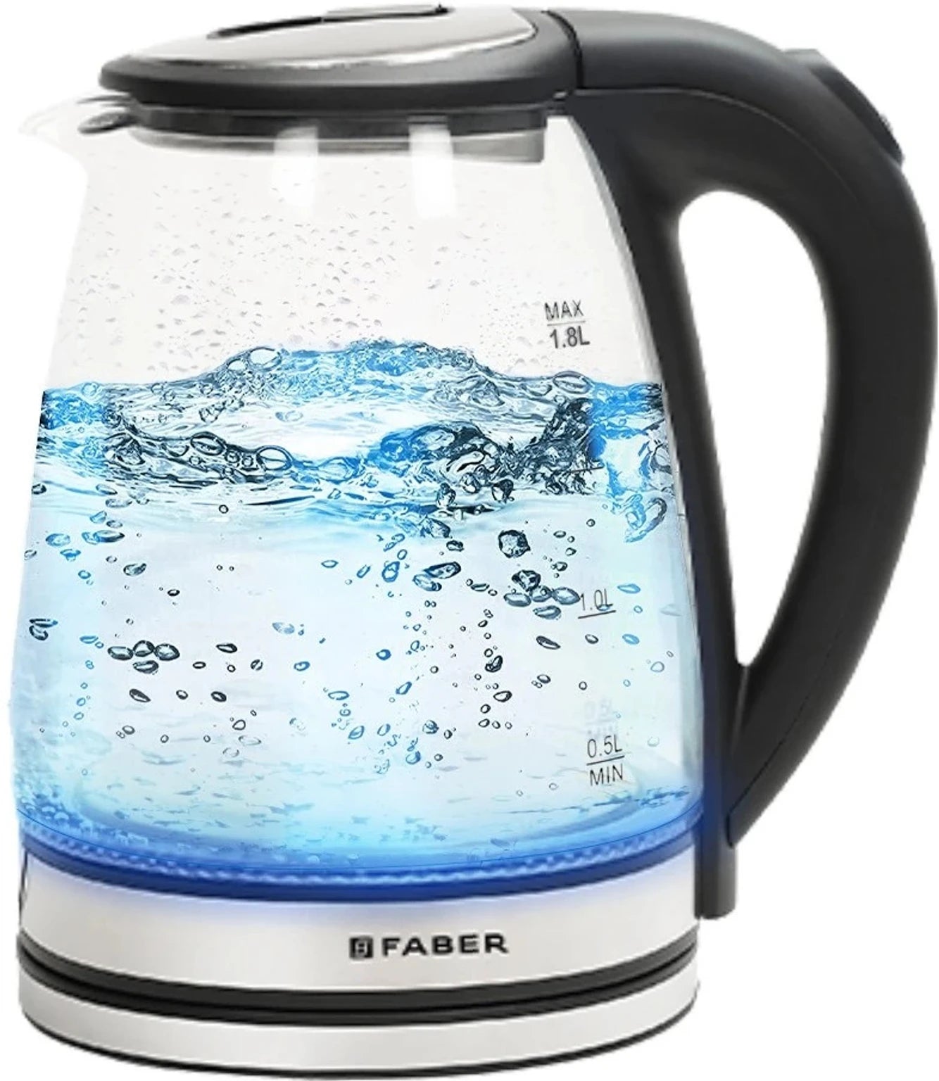 Faber 1.8L Electric Glass Kettle|2mm Borosilicate|Dry Heat Protection|LED Illuminator Beverage Maker (1.8 L, Black)