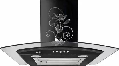 Glen Krysta 60 Curved Glass 60 cm| Baffle Filter | Low Noise Wall Mounted BLACK 1000 CMH Chimney