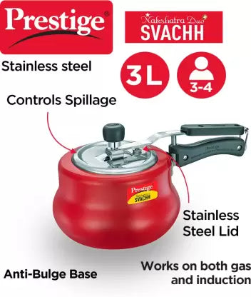 Prestige Nakshatra Duo Plus Svachh Handi 3 L Inner Lid Induction Bottom Pressure Cooker