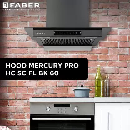 FABER HOOD MERCURY PRO IN HC SC BK FL 60 Auto Clean Straight Glass | Touch & Gesture Control | Autoclean| Powerful Suction |Filterless Technology| Low Noise Wall Mounted Black 1200 CMH Chimney