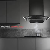 Hindware CHROMIA BLK RSN AC 90 | Filterless | 3 Speed Gesture Control | Thermal Auto Clean Wall Mounted Black 1200 CMH Chimney