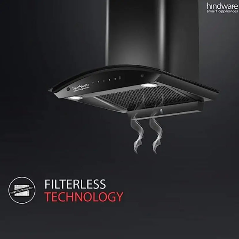 Hindware CHROMIA BLK RSN AC 75 | Filterless | 3 Speed Gesture Control | Thermal Auto Clean Wall Mounted Black 1200 CMH Chimney