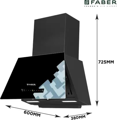 FABER Hood Aspire IN HC SC FL BK 60 | Touch & Gesture Control | Autoclean | Filterless Auto Clean Slant Glass 60 cm| Touch & Gesture Control| Autoclean| Filterless|Powerful Suction|Low Noise Wall Mounted BLACK 1200 CMH Chimney