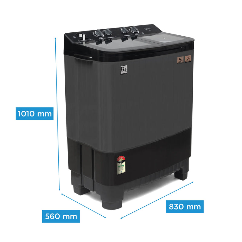 Midea Washing Machine Semi Automatic 8.5KG Glass Lid Black Grey (open Box Like New)