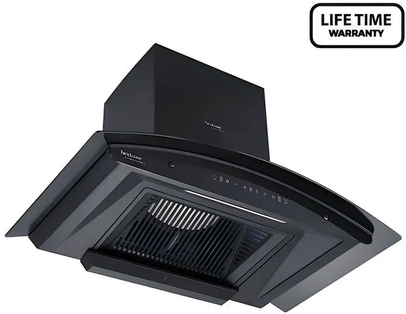 Hindware ZINNIA BLK 90 MaxX SILENCE CHIMNEY Touch Control with motion sensor and Lifetime Warranty# Auto Clean Wall Mounted black 1350 CMH Chimney