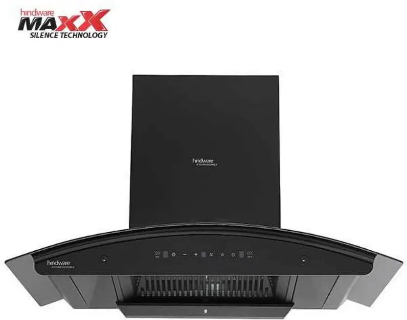 Hindware ZINNIA BLK 90 MaxX SILENCE CHIMNEY Touch Control with motion sensor and Lifetime Warranty# Auto Clean Wall Mounted black 1350 CMH Chimney