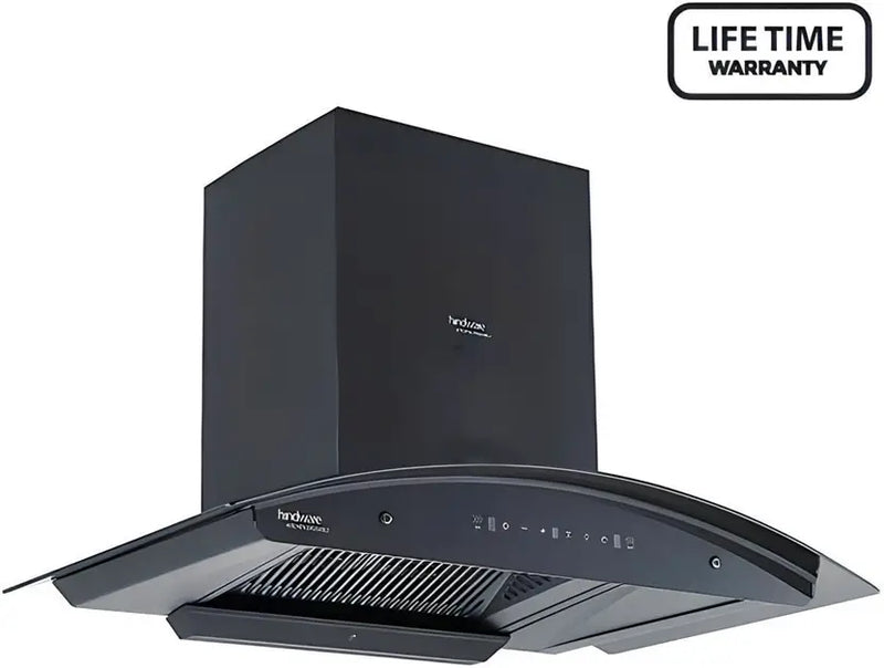 Hindware ZINNIA BLK 90 MaxX SILENCE CHIMNEY Touch Control with motion sensor and Lifetime Warranty# Auto Clean Wall Mounted black 1350 CMH Chimney