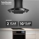 Hindware Smart Appliances Ripple 90 IN Auto Clean Curved Glass Wall Mounted Black 1350 CMH Chimney