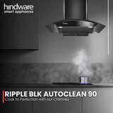 Hindware Smart Appliances Ripple 90 IN Auto Clean Curved Glass Wall Mounted Black 1350 CMH Chimney