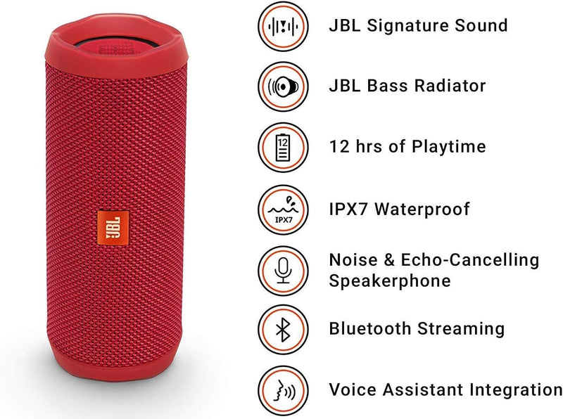 JBL Flip 4 Waterproof Portable Bluetooth Speaker - Red