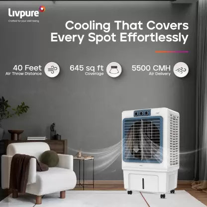 LIVPURE 70 L Desert Air Cooler (WHITE & BLUE, ICEBLAST-70L)