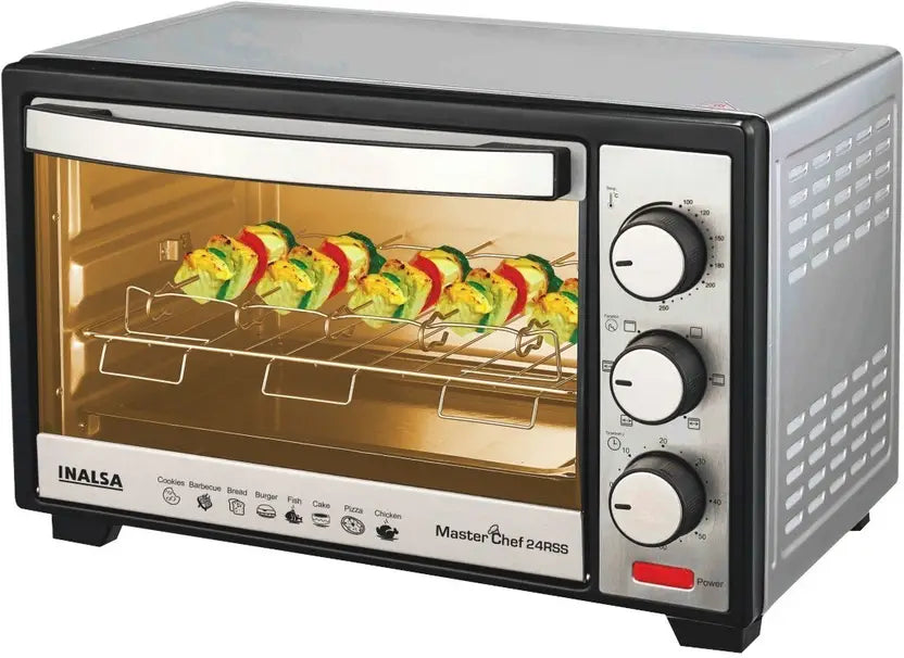 INALSA Oven OTG (24 Liters) Toaster Grill Oven 1600W with Motorised Rotisserie & Temperature Selection|6 Stage Heat Selection|Toaster Grill|Stainless-Steel Finish,(Silver),2Yr Warranty