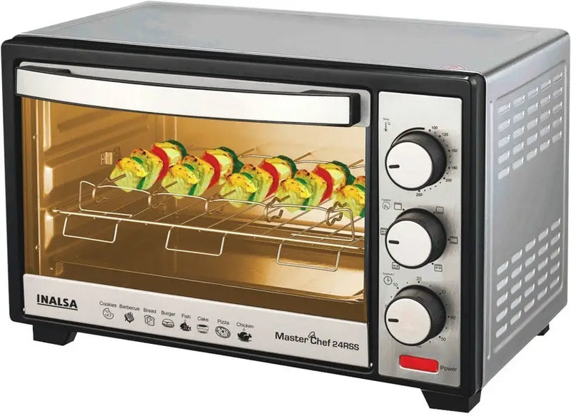 INALSA Oven OTG (24 Liters) Toaster Grill Oven 1600W with Motorised Rotisserie & Temperature Selection|6 Stage Heat Selection|Toaster Grill|Stainless-Steel Finish,(Silver),2Yr Warr