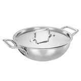 Inalsa Cookware Platinum Triply Kadhai with Lid-24cm, 3.2L| Induction Friendly (Silver)