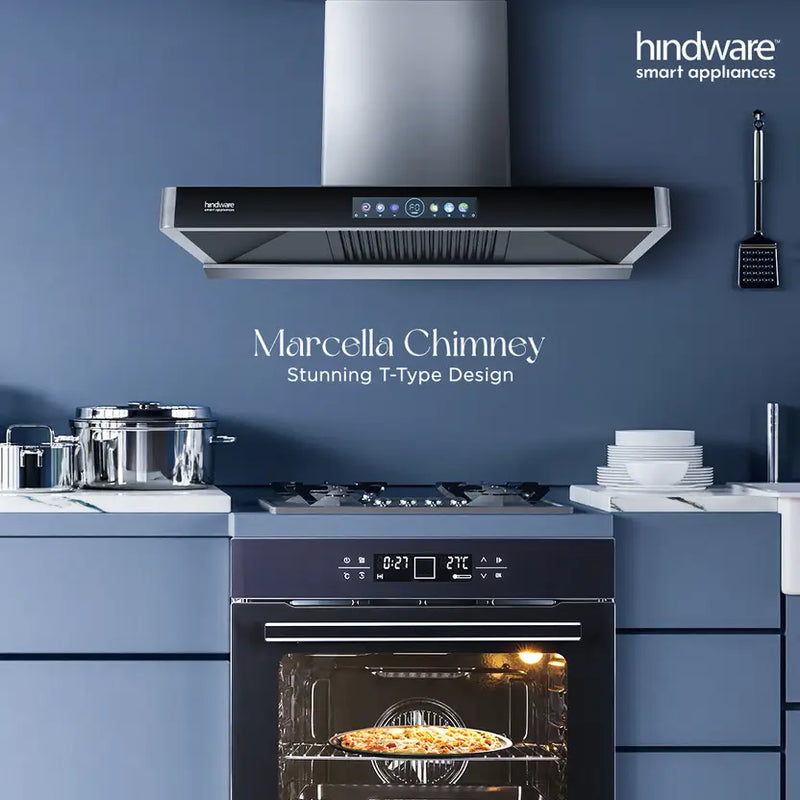 Hindware MARCELLA 90 | Filterless Technology | MaxX Suction 1700 m³/hr* | BLDC Motor | Auto Clean Wall Mounted GREY 1700 CMH Chimney