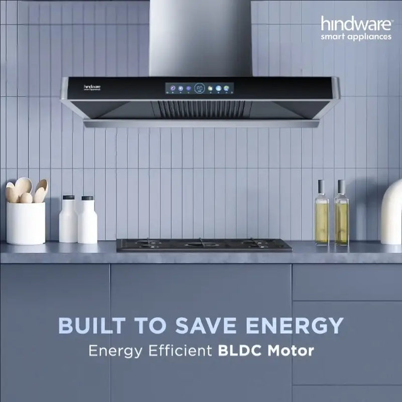 Hindware MARCELLA 90 | Filterless Technology | MaxX Suction 1700 m³/hr* | BLDC Motor | Auto Clean Wall Mounted GREY 1700 CMH Chimney