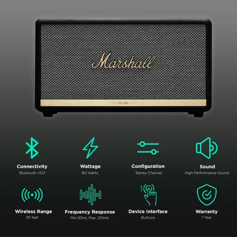 Marshall Stanmore II 80W Bluetooth Speaker (Clean and Precise Audio, Stereo Channel, Black)