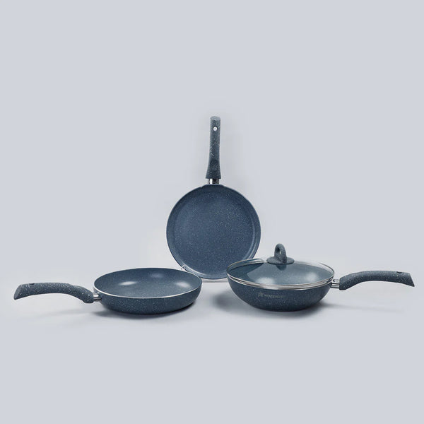 WONDERCHEF Granite Wok Pan With Lid, Fry Pan, Dosa Tawa, Induction Bottom Non-Stick Coated Cookware Set