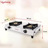 Lifelong ISI Certified Stainless Steel Manual Gas Stove (2 Burners)