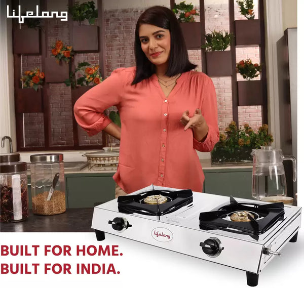 Lifelong ISI Certified Stainless Steel Manual Gas Stove (2 Burners)