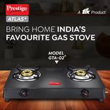 Prestige Atlas Plus Toughened top with Lighter Knife and Hose Pipe Glass Manual Gas Stove 3 Burner