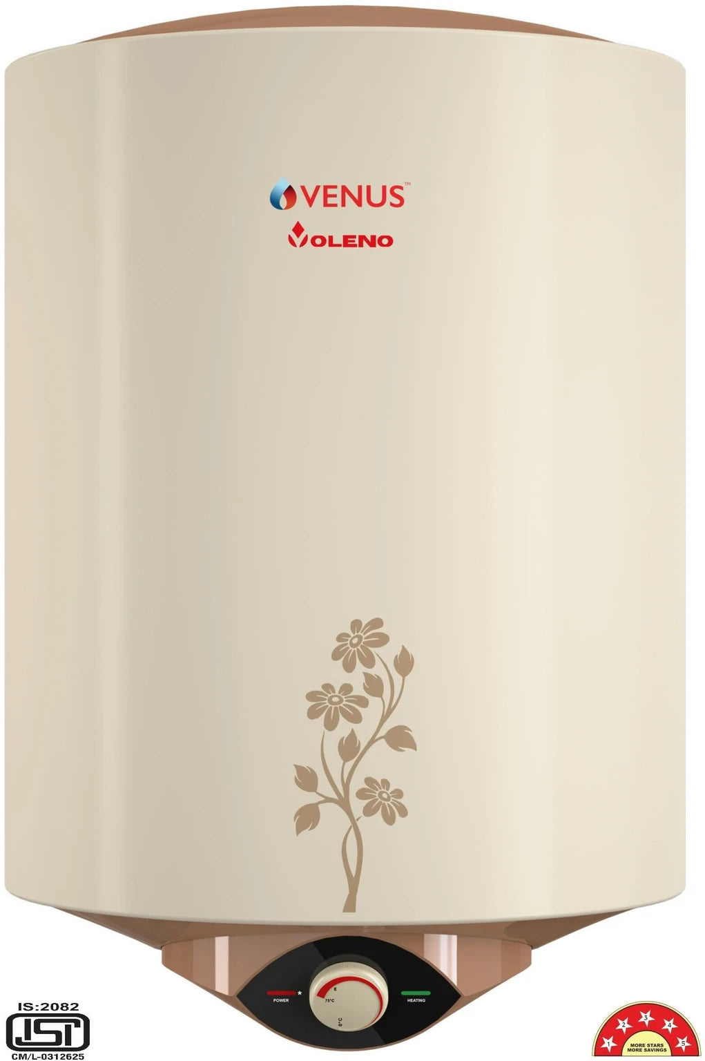 Venus 15 L Storage Water Geyser (Voleno 15VL, Porcelain Enamelled Glass Lined Tank With Free Installation & Pipes, Ivory) (Ivory)