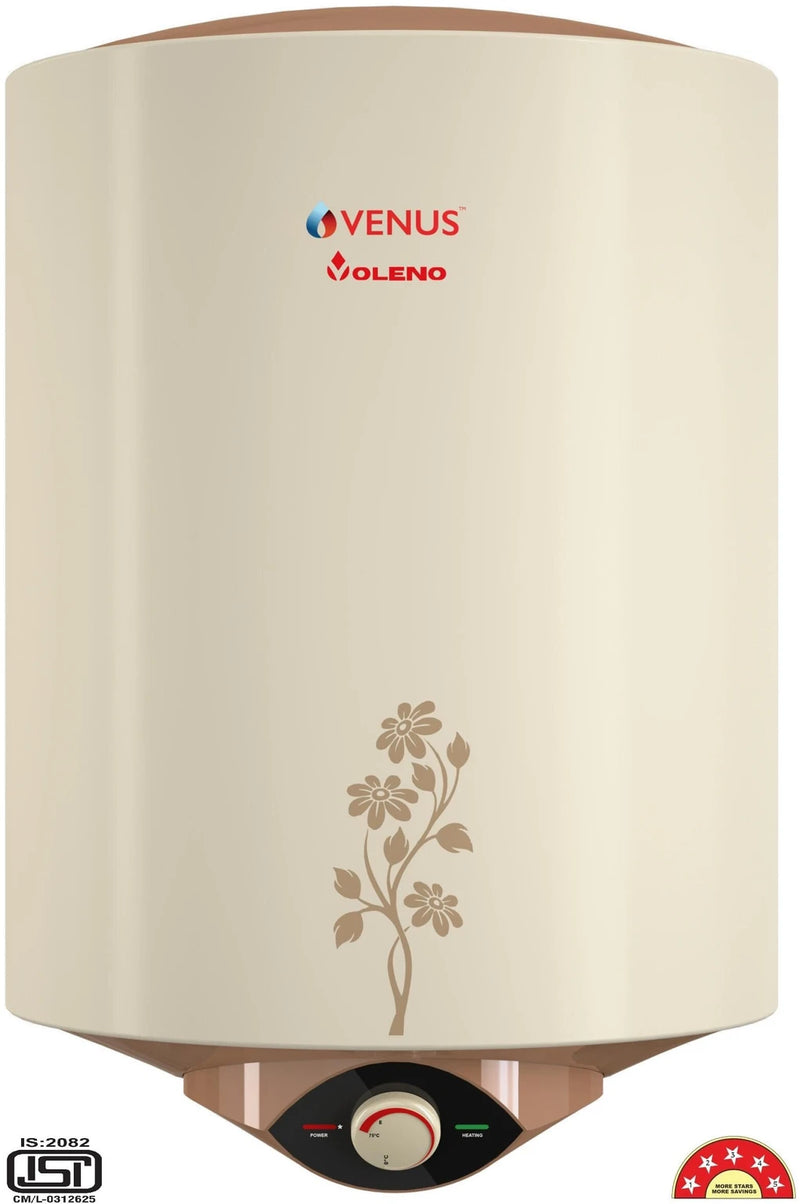 Venus 10 L Storage Water Geyser (Voleno 10VL, Porcelain Enamelled Glass Lined Tank With Installation & Pipes, Ivory) (Ivory)