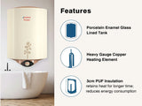 Venus 10 L Storage Water Geyser (Voleno 10VL, Porcelain Enamelled Glass Lined Tank With Installation & Pipes, Ivory) (Ivory)