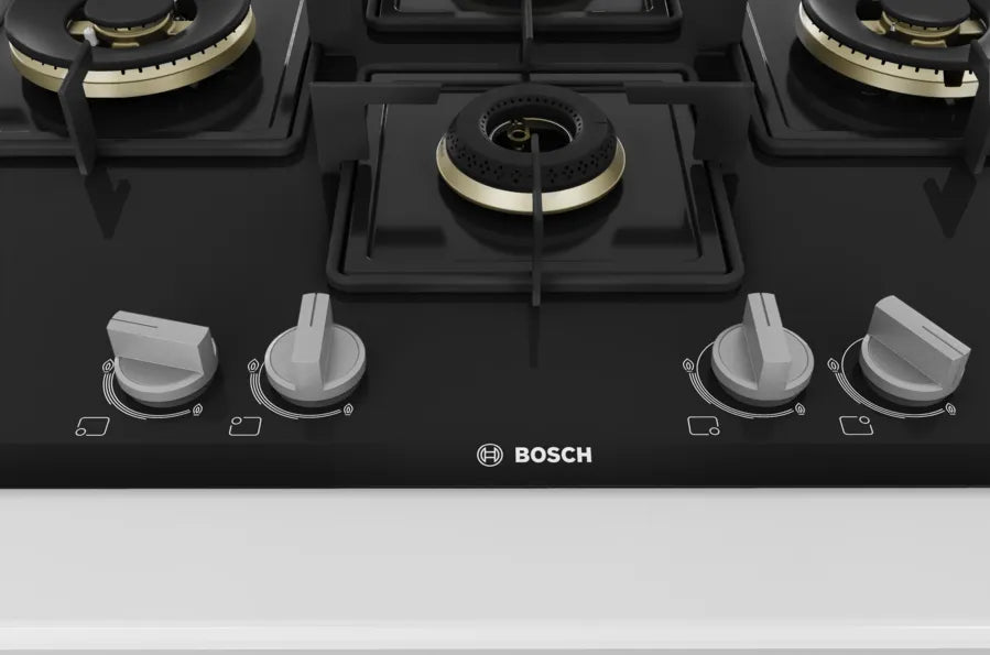 BOSCH Built in Series 6 Gas hob 75 cm Tempered glass, Brass Burner PNI7B6F10I Glass Automatic Hob  (4 Burners)