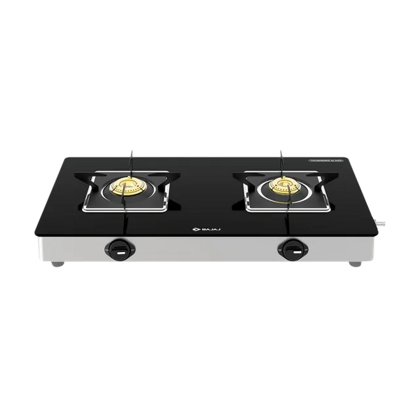 BAJAJ 2BRGS7 Glass Top 2 Burner Manual Gas Stove (Integrated SS Drip Tray, Black)