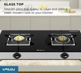 BAJAJ 2BRGS7 Glass Top 2 Burner Manual Gas Stove (Integrated SS Drip Tray, Black)