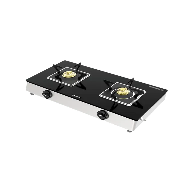 BAJAJ 2BRGS7 Glass Top 2 Burner Manual Gas Stove (Integrated SS Drip Tray, Black)