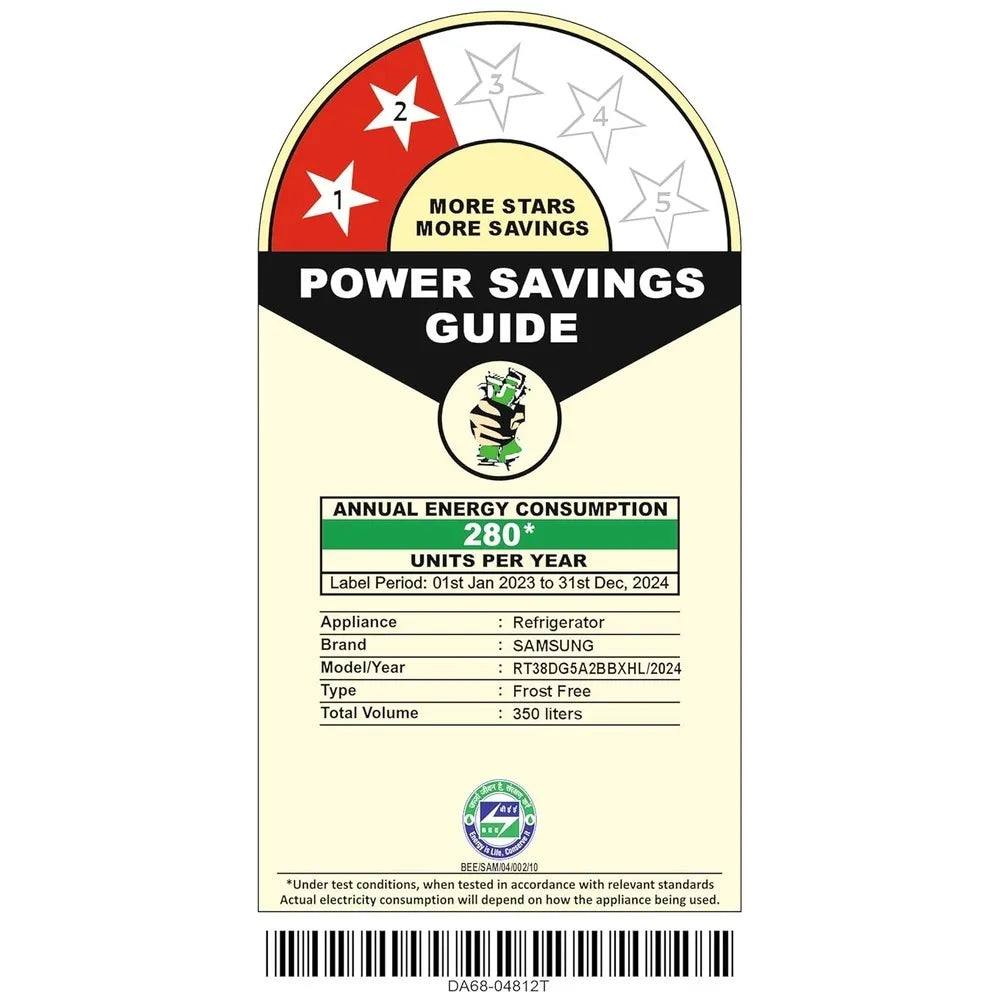 Samsung 350 Litres 2 Star Double Door Frost Free Inverter Refrigerator (RT38DG5A2BBXHL, Luxe Black)