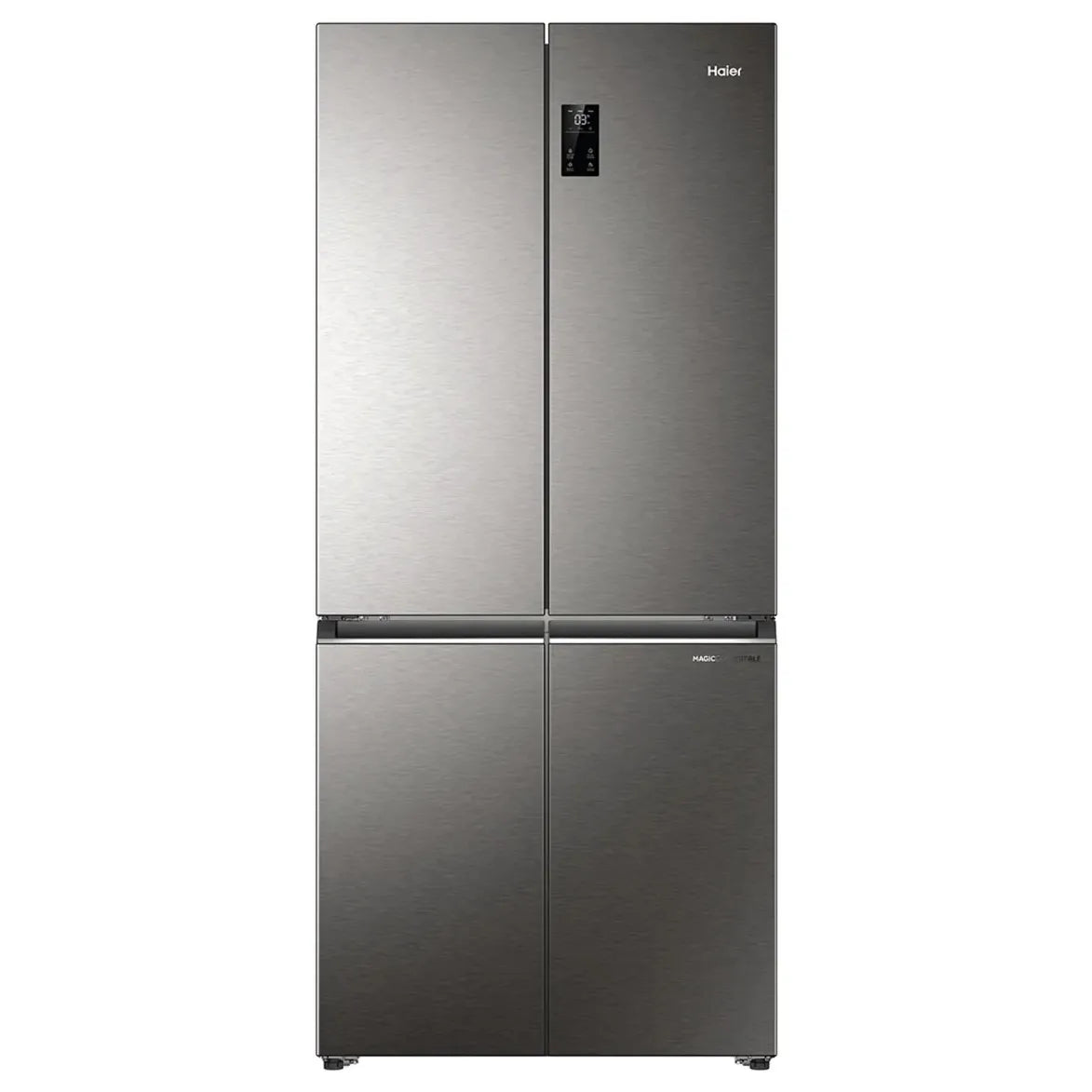 Haier 520L 3 Star Lumiere French Door 4-Door Side by Side Frost Free Refrigerator | Convertible Magic Zone | Inverter | Digital Display Panel | Deo Fresh Technology (HRB-600IS, Inox Steel)