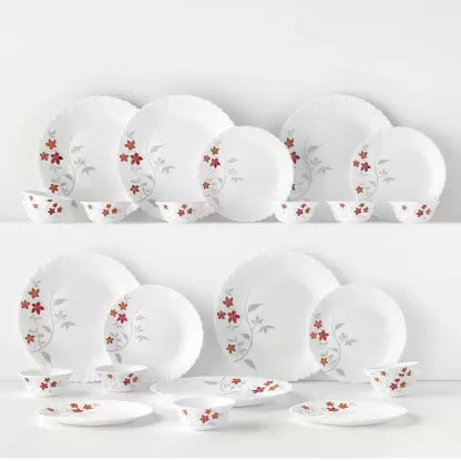 Larah by Borosil Pack of 24 Opalware Galaxy Series Rosalie Crockery Set for Dining & Gifting Dinner Set