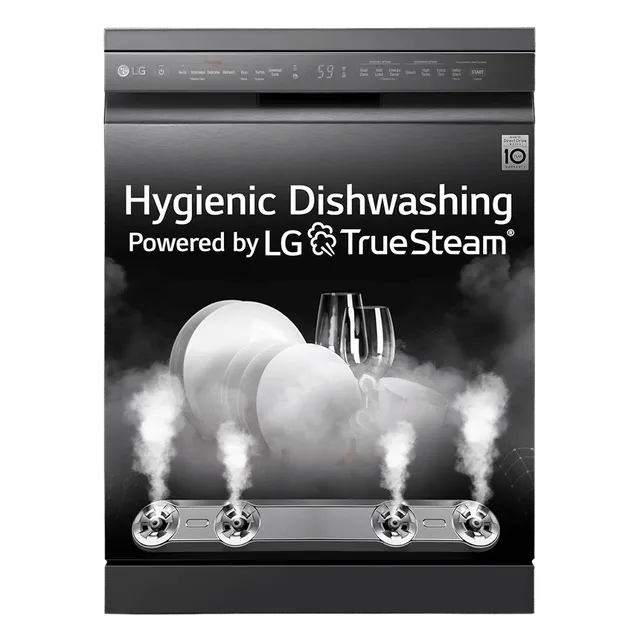 LG 14 Place Setting Free Standing Dish Washer with TrueSteam, QuadWash, EasyRack Plus, Wi-Fi Enabled (DFB424FM, Matte Black, Inverter Direct Drive Motor)