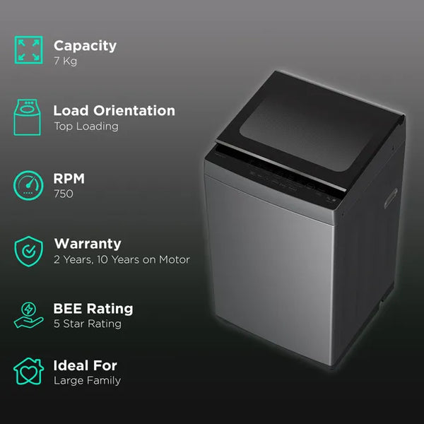 TOSHIBA 7 kg 5 Star Fully Automatic Top Load Washing Machine (AW-K801A-IND(SG), Memory Function, Silver)