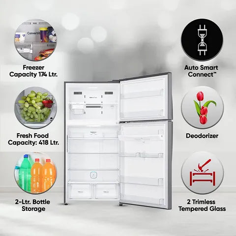 LG 592 L Frost Free Double Door 1 Star Refrigerator (Platinum Silver 3, GR-H812HLHM)