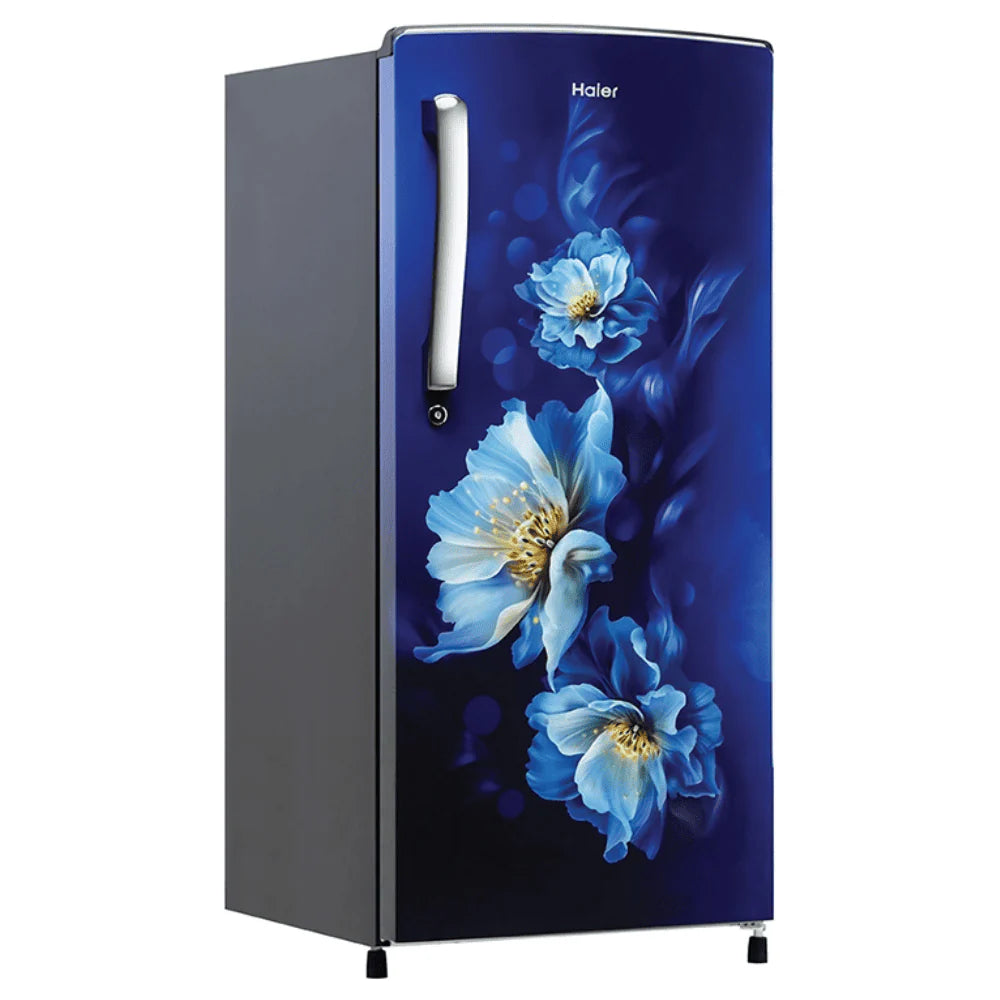 Haier 185L 2 Star Direct Cool Single Door Refrigerator|Toughened Glass Shelves|Large Veg Box|Fast Freezing with Longer Cooling Retention|Easy & Safe Clean Back (HRD-2062CMSF-N, Marine Spring Floral)