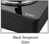 Kaff Eline Black Cooktop With Brass Four Burners Toughened Glass Manual Hob Burners