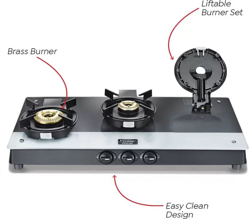 Prestige Svachh Duo GTSD 03 with Liftable & Superior Toughened Glass Manual Gas Stove