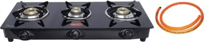 Pigeon Brunet Cooktop with hose pipe Stainless Steel, Glass Manual Gas Stove