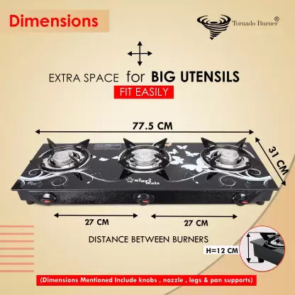 Sigri-wala Surya Primecook Manual Cute Toughened Glass Gas Stove Glass Manual Gas Stove