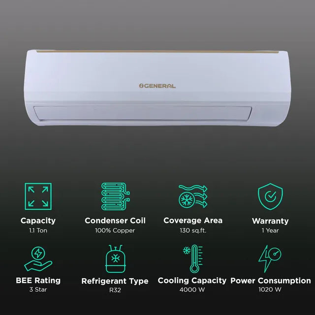 O General BMA Series 1.1 Ton 2 Star Fixed Speed Split AC (Copper Condense, 2026 Model ODU AOGA14BMAA-B IDU ASGA14BMAA-B)