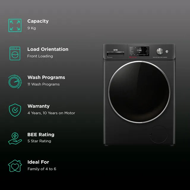 IFB 9 kg 5 Star Wi-Fi Inverter Fully Automatic Front Load Washing Machine (Executive BXN 9014K, AI Technology, Black)