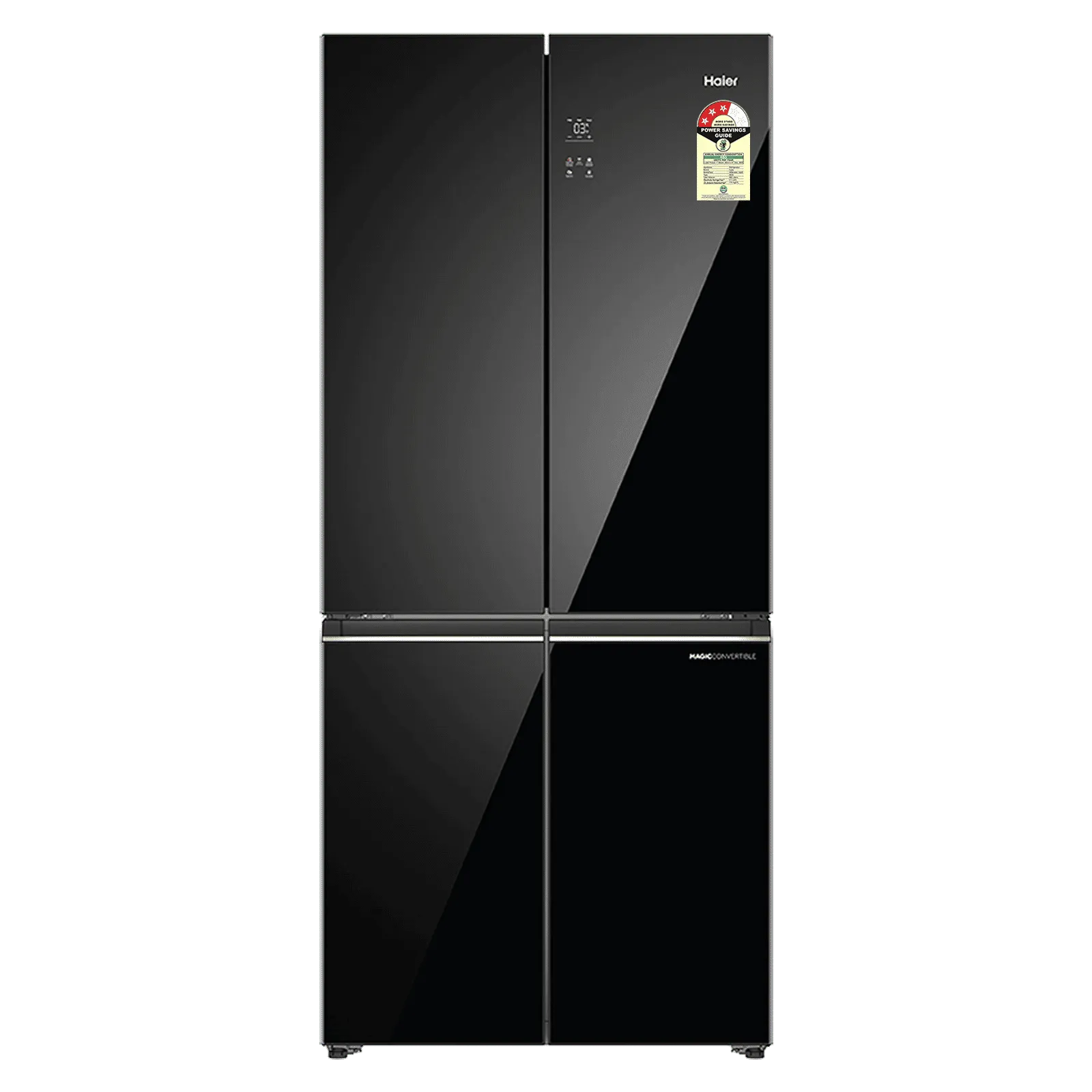 Haier 520 Litres 3 Star Frost Free French Door Convertible Refrigerator with Colorful Digital Display Panel (HRB-600KGU1, Black Glass)