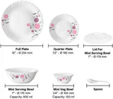 Larah by Borosil Pack of 34 Opalware Galaxy Dahlia Crockey Gifting, Plate & Bowl Dinner Set