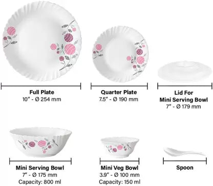 Larah by Borosil Pack of 34 Opalware Galaxy Dahlia Crockey Gifting, Plate & Bowl Dinner Set