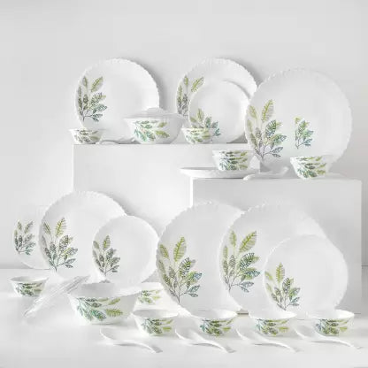 Larah by Borosil Pack of 34 Opalware Galaxy Fauna Crockey Set for Dining & Gifting, Plate & Bowl Dinner Set